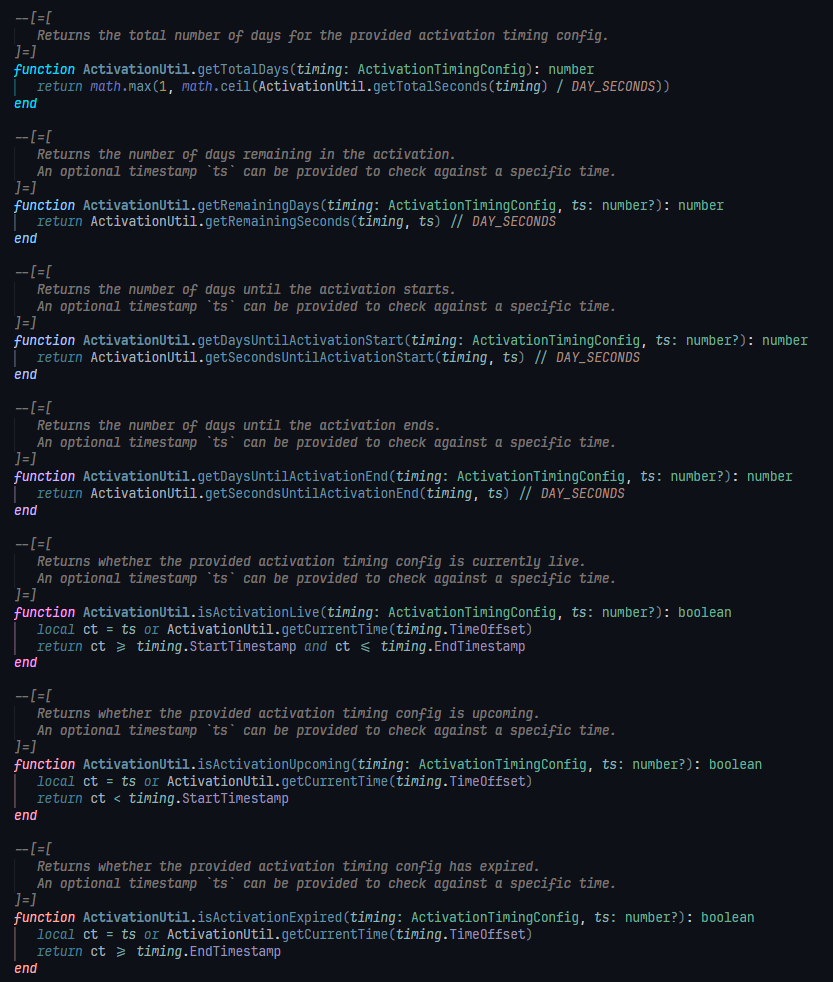 Activation timing utilities snippet