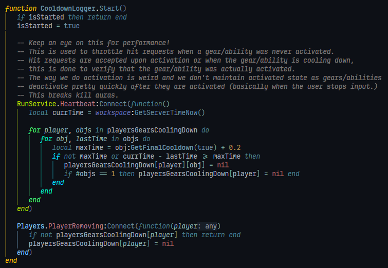 Cooldown throttling and runtime cleanup snippet