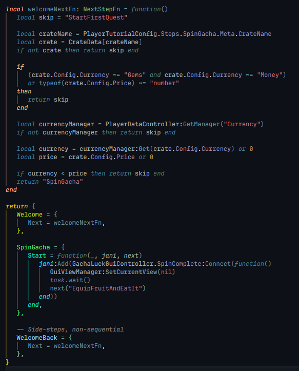 FTUE tutorial flow snippet