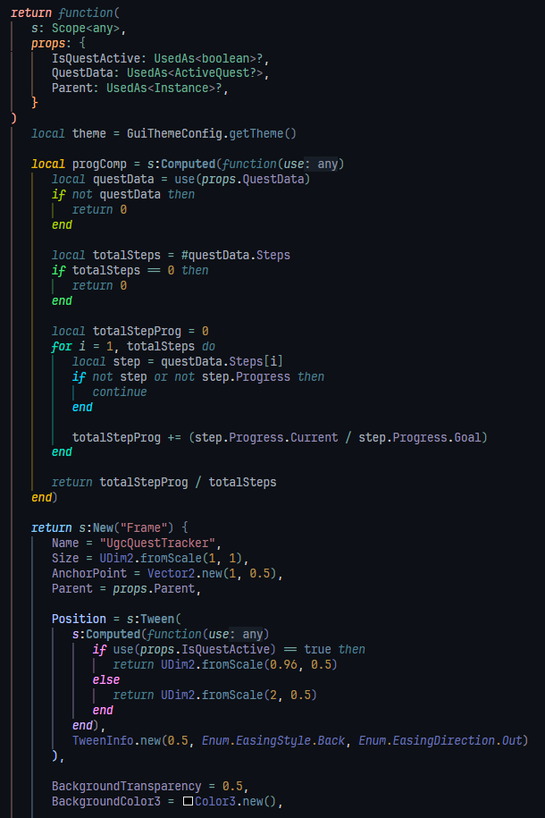 Reactive quest tracker UI snippet