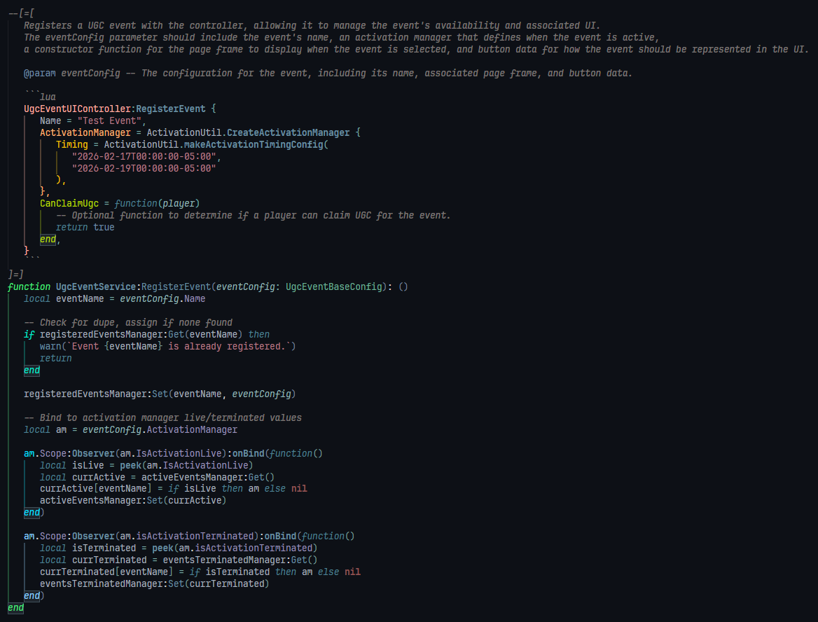 Reactive UGC event registration snippet